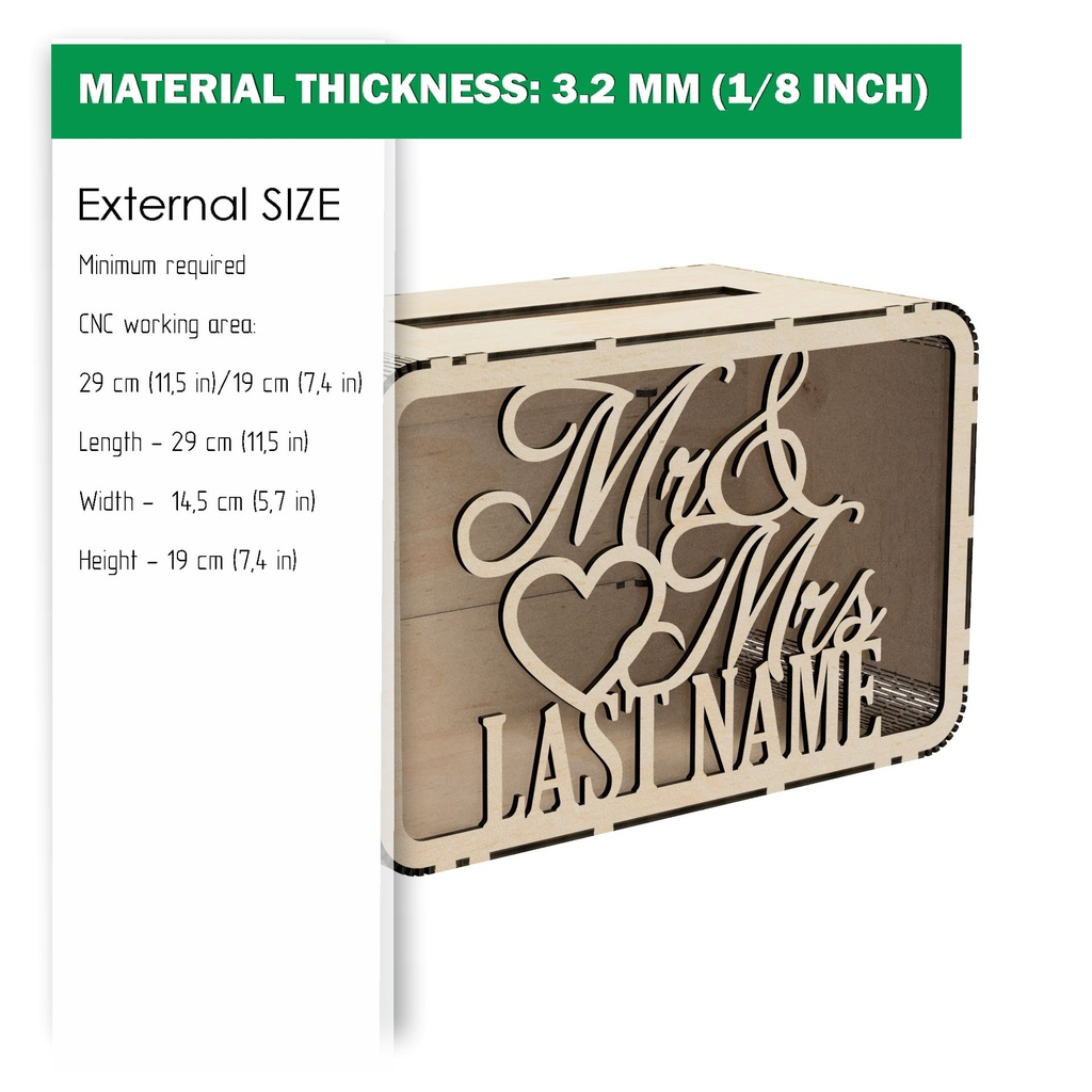 DXF, SVG files for laser Wedding card box, money box, Engagement Card Box, Wedding Decor, Piggy bank, door and lock, Material 1/8'' (3 mm)