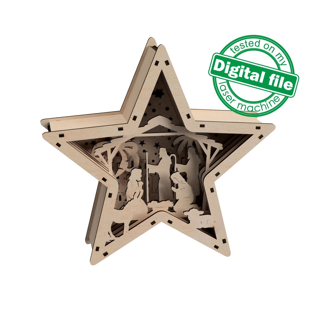 DXF, SVG files for laser Marquee Star,Bethlehem star,Nativity scene,baby Jesus,Deva Maria,Wise men,Christmas Ornament,Multilayered Light box