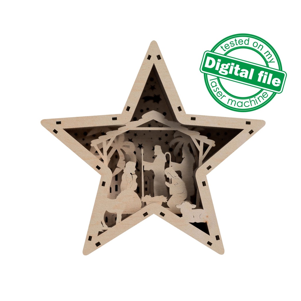 DXF, SVG files for laser Marquee Star,Bethlehem star,Nativity scene,baby Jesus,Deva Maria,Wise men,Christmas Ornament,Multilayered Light box