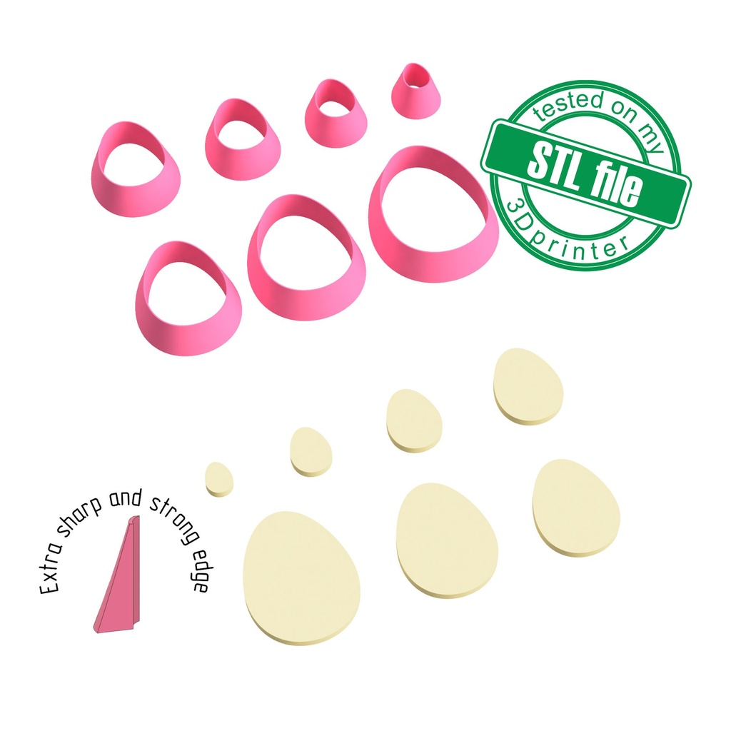 Basic Shapes Hearts, Soft drop, egg, 7 Sizes, Digital STL File For 3D Printing, Polymer Clay Cutter, St Valentine, 5 different designs (copy)