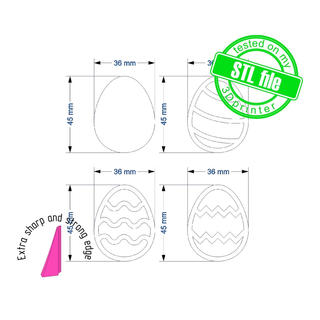 Basic Shapes Soft drop, egg, 3 Stamps, Digital STL File For 3D Printing, Polymer Clay Cutter, Easter (copy) (copy)