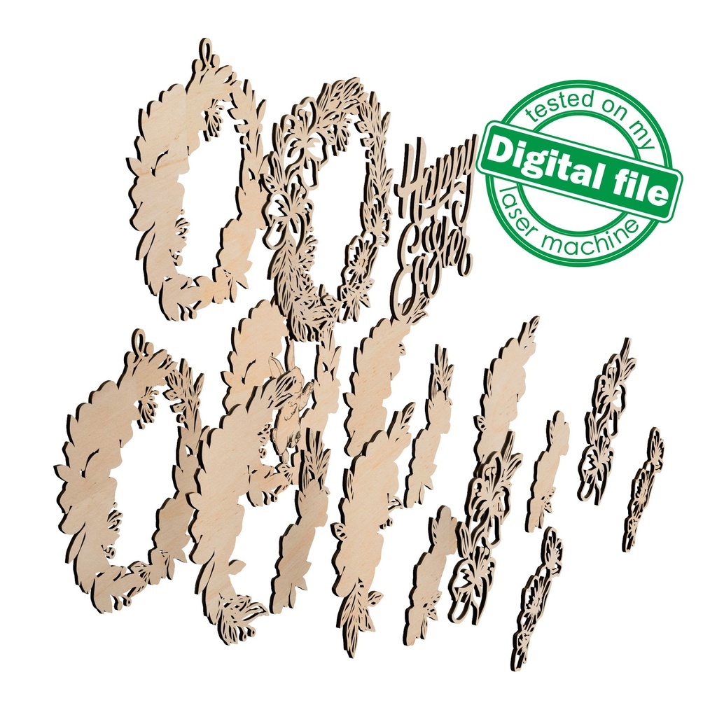 DXF, SVG files for laser Layered Wreath, Religious Easter, Spring Decor, Cross, Lilies, Rosehip Flowers, Door sign,material of any thickness (copy)
