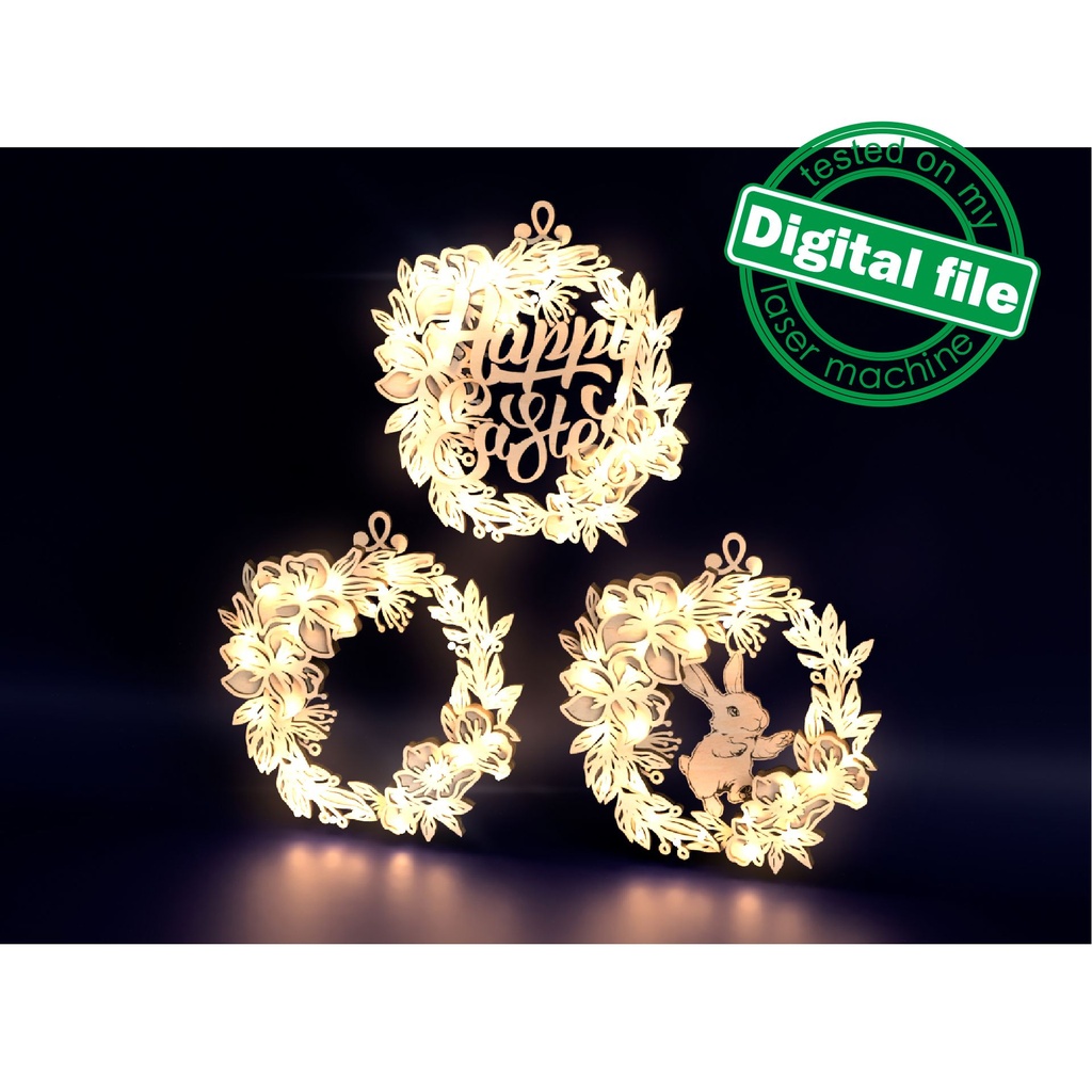 DXF, SVG files for laser Layered Wreath, Religious Easter, Spring Decor, Cross, Lilies, Rosehip Flowers, Door sign,material of any thickness (copy)