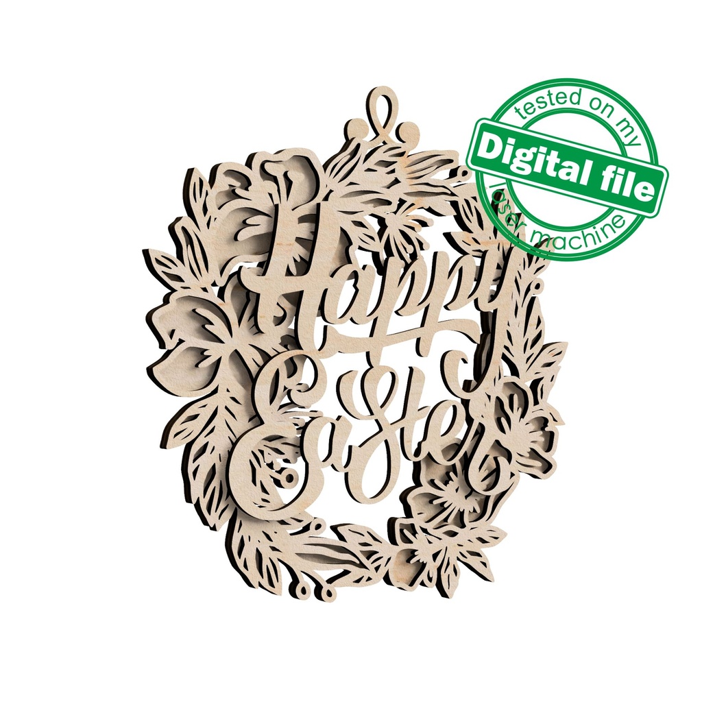 DXF, SVG files for laser Flower Wreath, 3 Options, Rabbit, Happy Easter ...