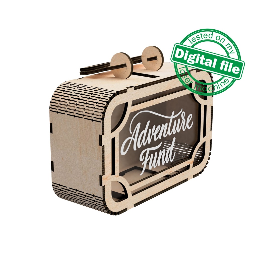 DXF, SVG files for laser cutting Travel Fund Suitcase, Adventure Piggy bank, Money Box, Vacation Fund, Travel Savings, Table Decoration