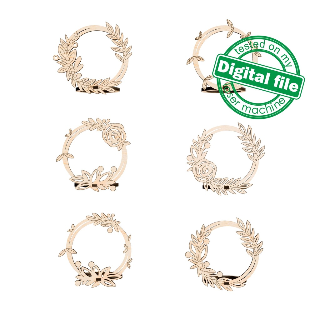 6 designs Napkin rings Svg Dxf Pdf Ai Cdr Formats, Laser Cut, Engraving, table setting, Valentine's day, Wedding decor, floral,leaves wreath
