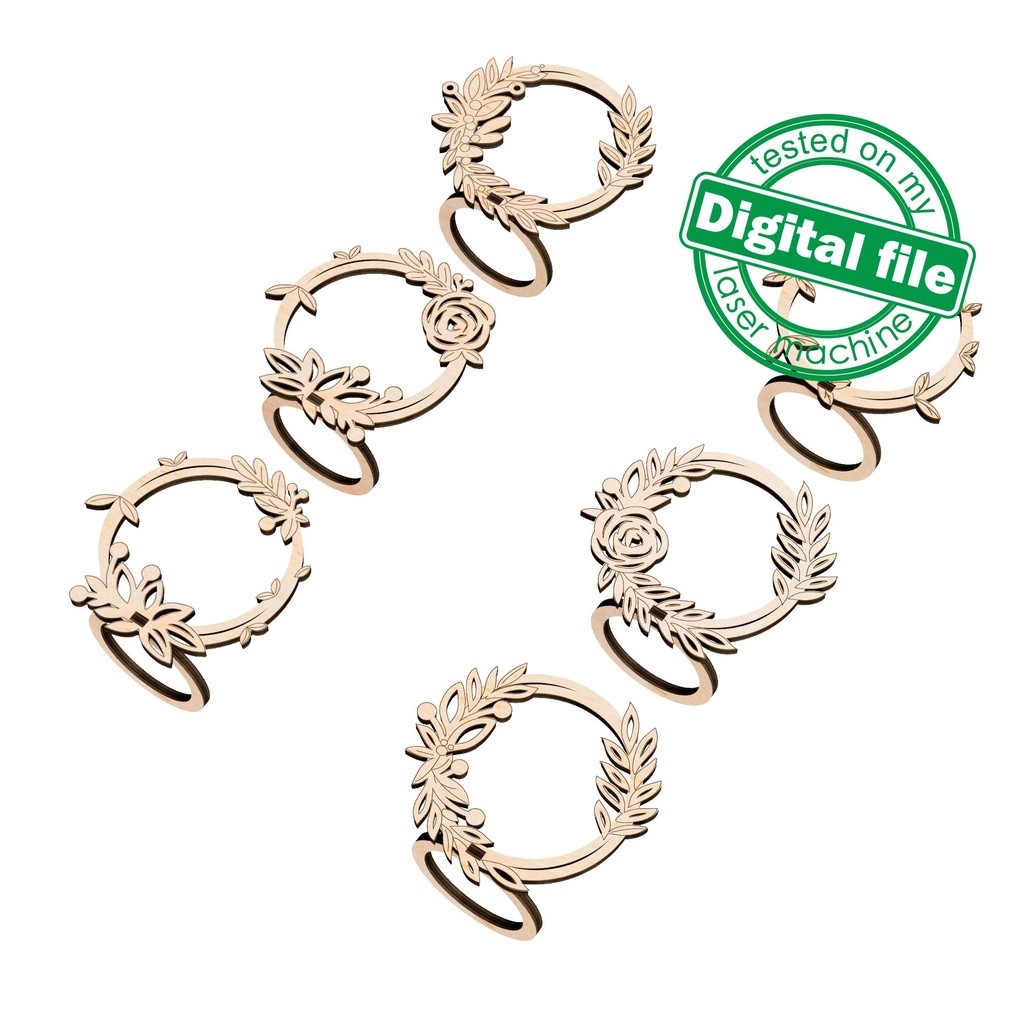 6 designs Napkin rings Svg Dxf Pdf Ai Cdr Formats, Laser Cut, Engraving, table setting, Valentine's day, Wedding decor, floral,leaves wreath