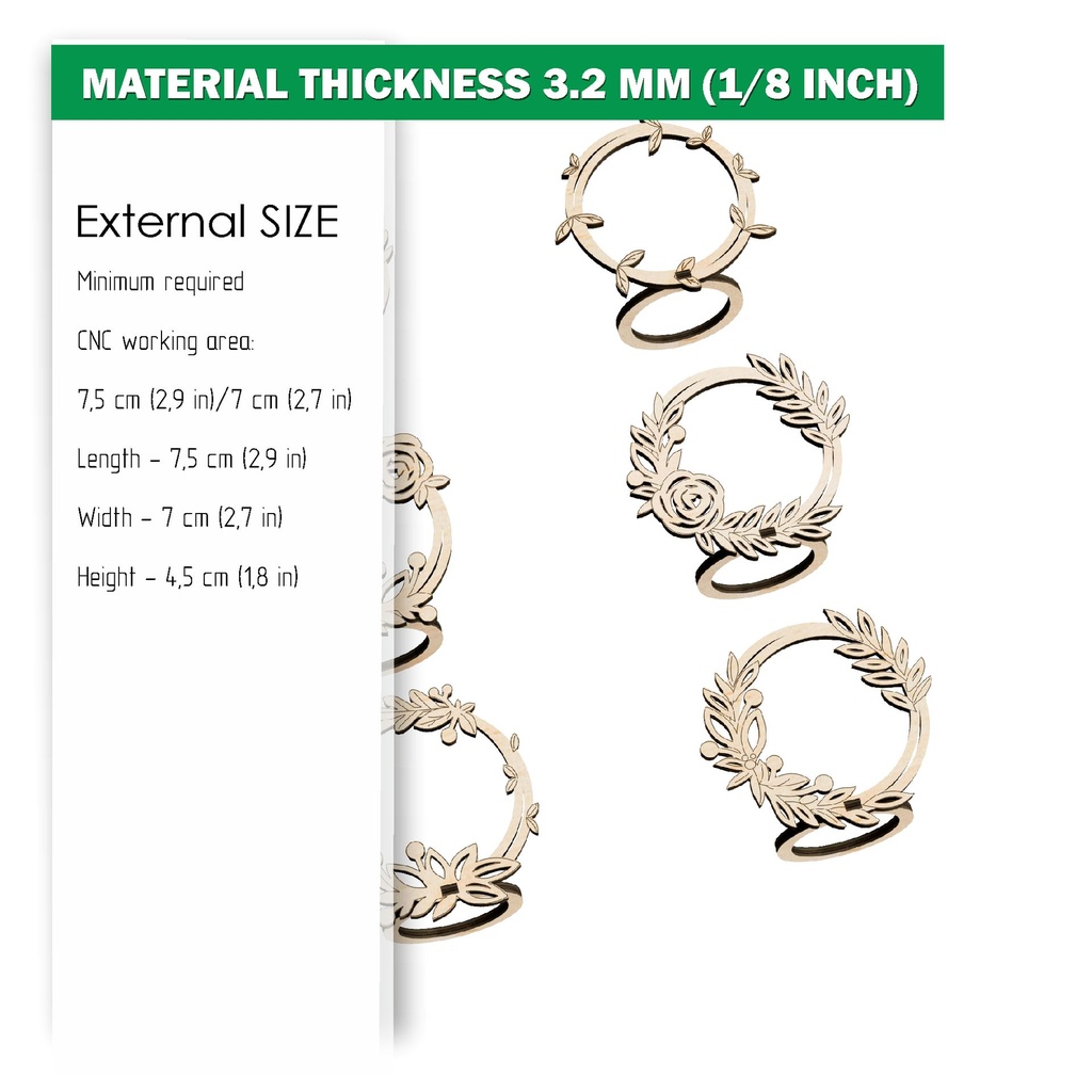 6 designs Napkin rings Svg Dxf Pdf Ai Cdr Formats, Laser Cut, Engraving, table setting, Valentine's day, Wedding decor, floral,leaves wreath