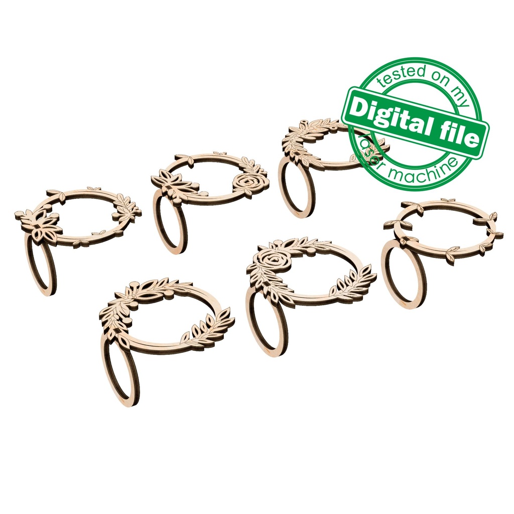 6 designs Napkin rings Svg Dxf Pdf Ai Cdr Formats, Laser Cut, Engraving, table setting, Valentine's day, Wedding decor, floral,leaves wreath