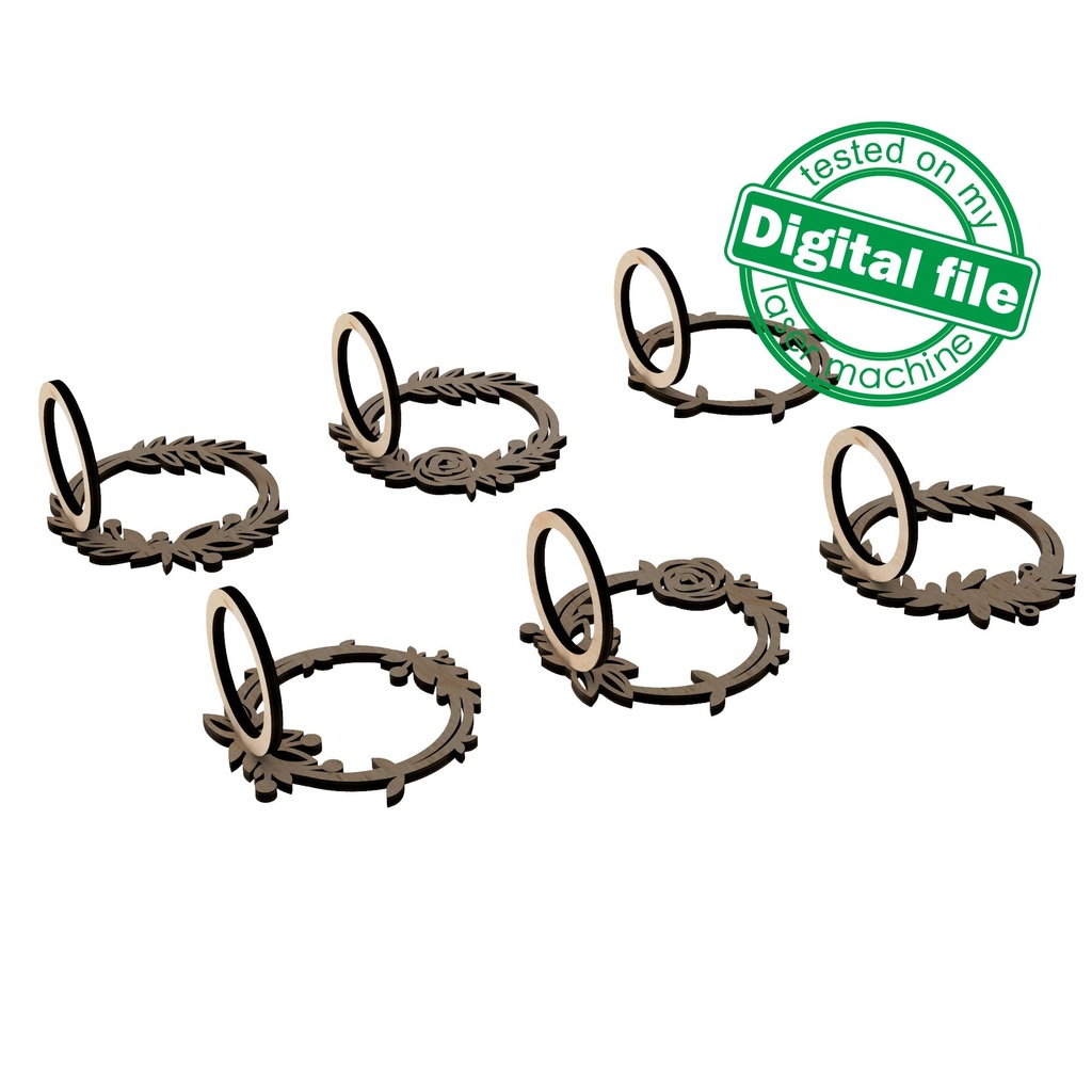 6 designs Napkin rings Svg Dxf Pdf Ai Cdr Formats, Laser Cut, Engraving, table setting, Valentine's day, Wedding decor, floral,leaves wreath