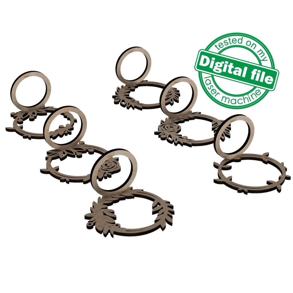 6 designs Napkin rings Svg Dxf Pdf Ai Cdr Formats, Laser Cut, Engraving, table setting, Valentine's day, Wedding decor, floral,leaves wreath