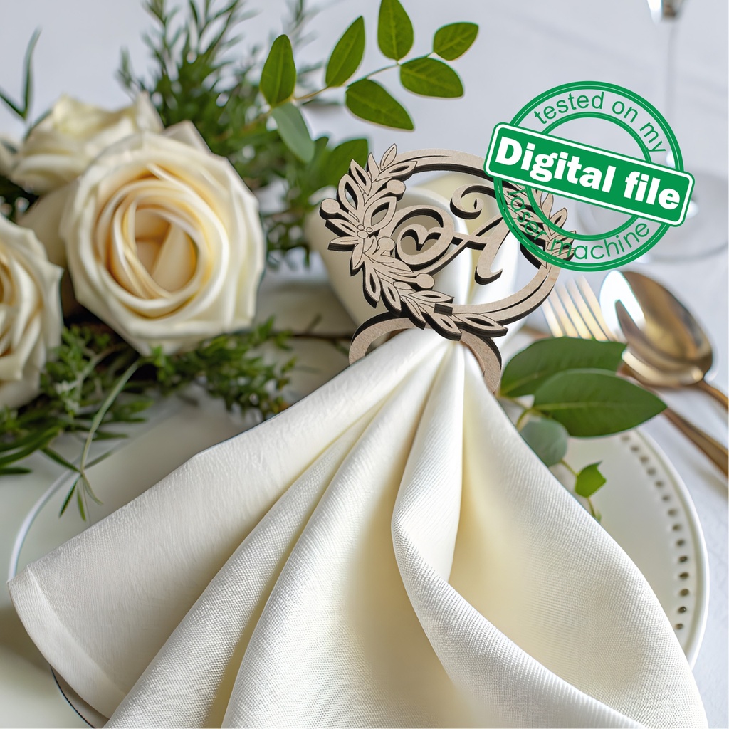 6 designs Napkin rings Svg Dxf Pdf Ai Cdr Formats, Laser Cut, Engraving, table setting, Valentine's day, Wedding decor, floral,leaves wreath