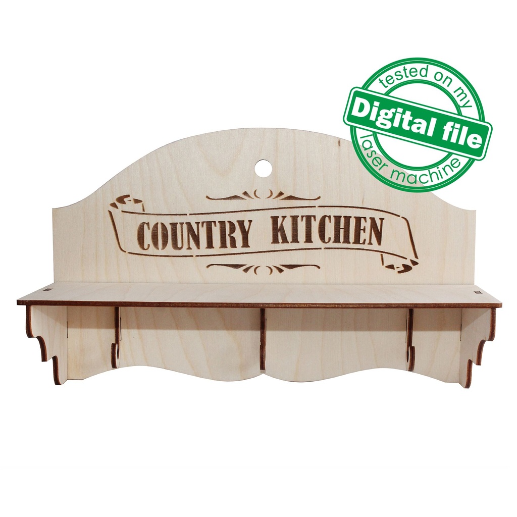 DXF, SVG files for laser Vintage Shelf Country Kitchen, CNC Router, Engraved pattern French, Two different material thickness 3.2/6.4 mm