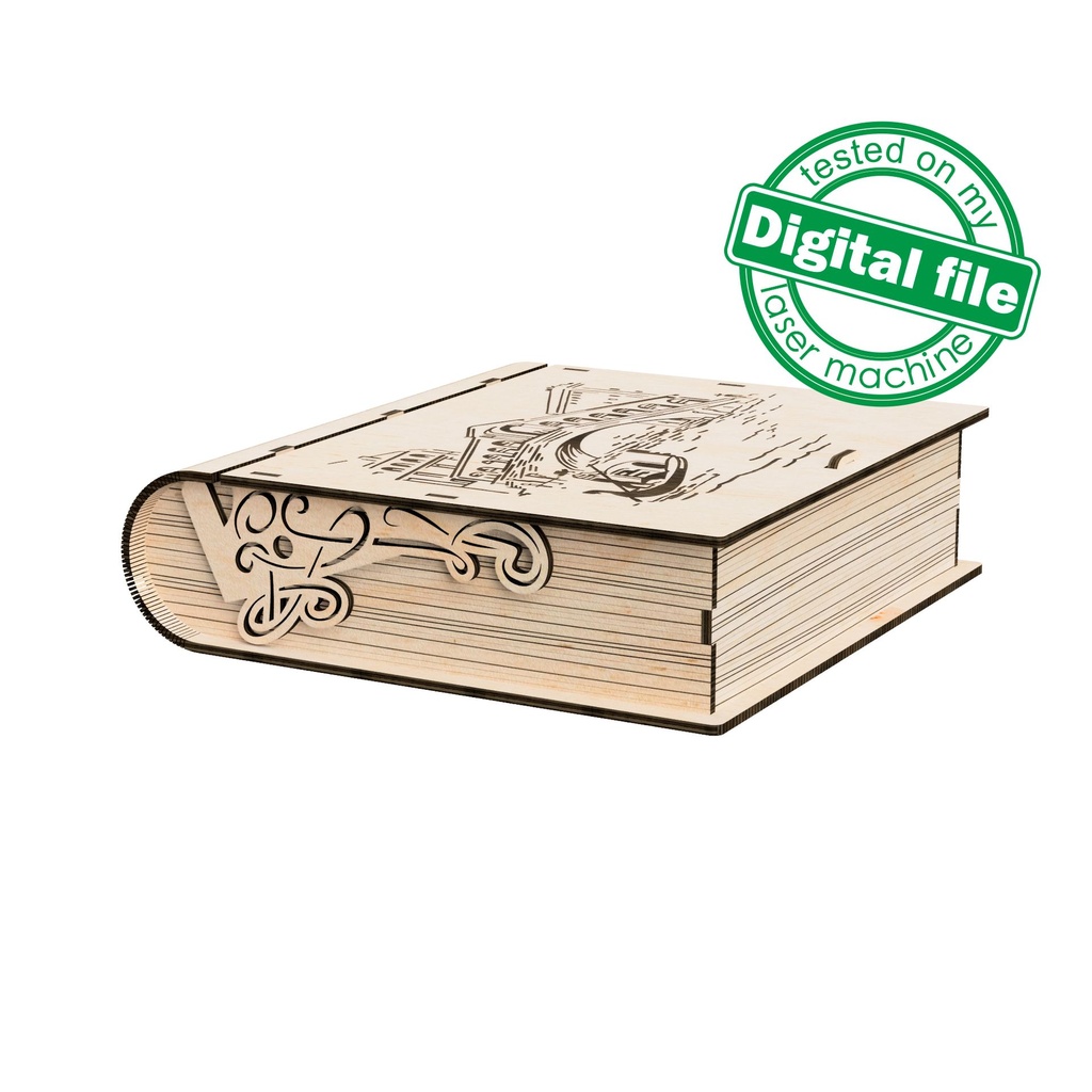 DXF, SVG files for laser Gift Book box Italy, flexible plywood, Living hinge, engraved pattern, decorative corbel, Material 1/8'' (3.2 mm)