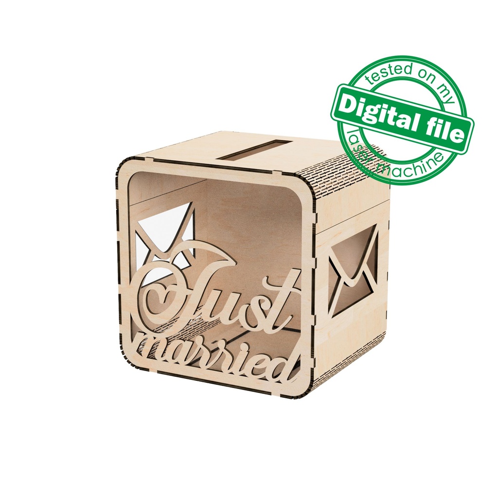 DXF, SVG files for laser Wedding card box, money box, Engagement Card Box, Wedding Decor, Piggy bank, door and lock, Material 1/8'' (3.2 mm)