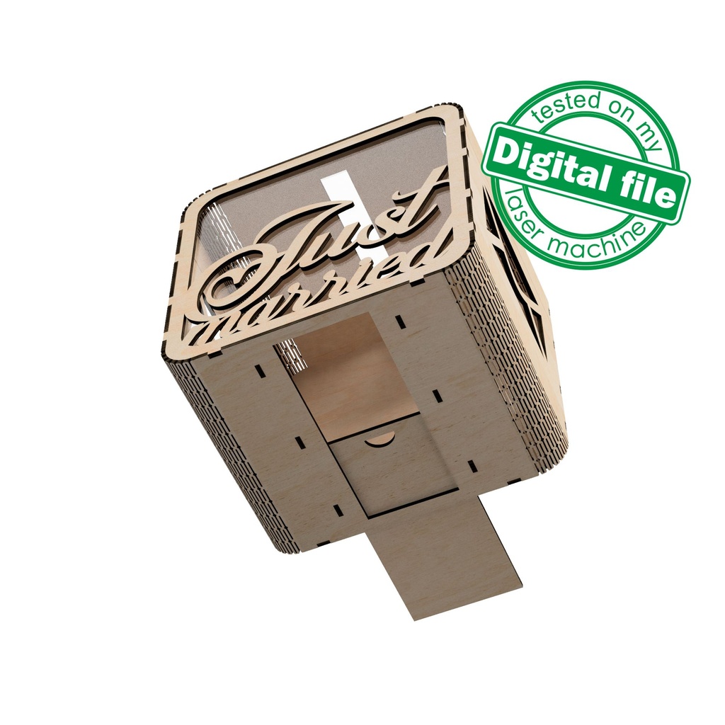 DXF, SVG files for laser Wedding card box, money box, Engagement Card Box, Wedding Decor, Piggy bank, door and lock, Material 1/8'' (3.2 mm)