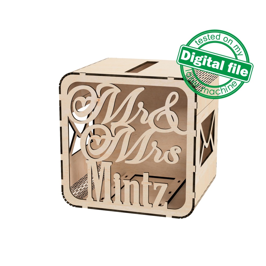 DXF, SVG files for laser Wedding card box, money box, Engagement Card Box, Wedding Decor, Piggy bank, door and lock, Material 1/8'' (3.2 mm)