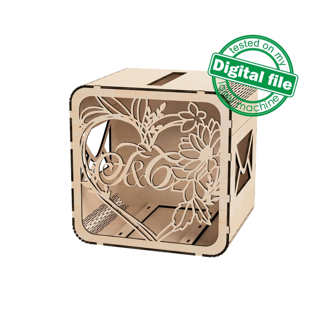 DXF, SVG files for laser Wedding card box, money box, Engagement Card Box, Wedding Decor, Piggy bank, door and lock, Material 1/8'' (3.2 mm)