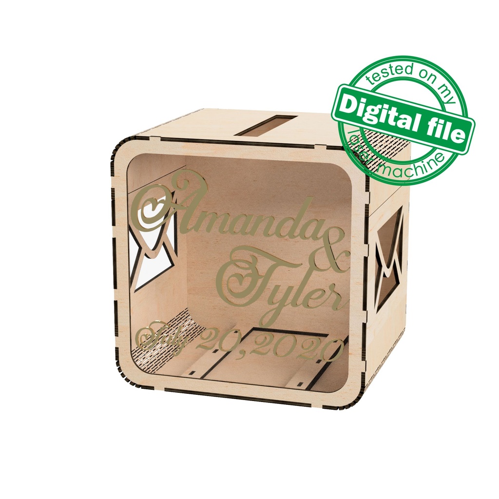 DXF, SVG files for laser Wedding card box, money box, Engagement Card Box, Wedding Decor, Piggy bank, door and lock, Material 1/8'' (3.2 mm)