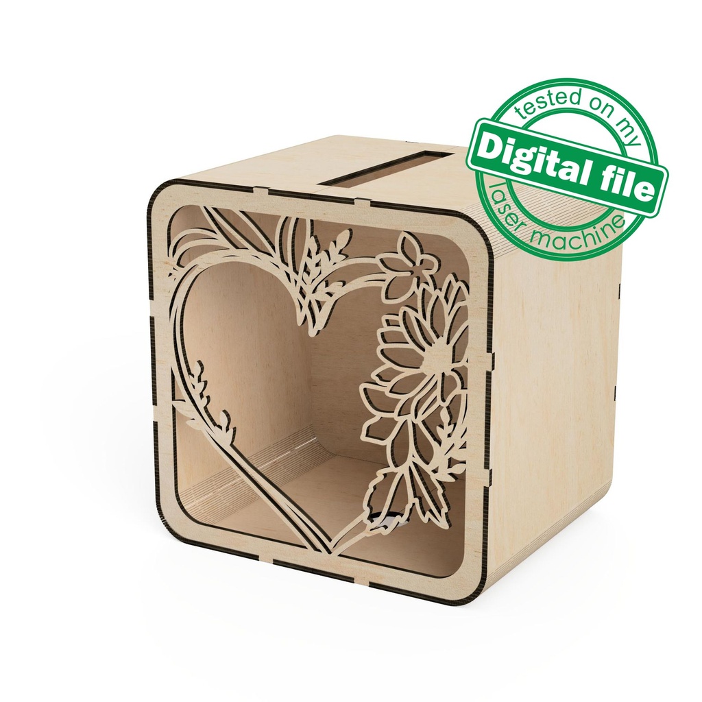 DXF, SVG files for laser Wedding card box, money box, Engagement Card Box, Wedding Decor, Piggy bank, door and lock, Material 1/8'' (3.2 mm)
