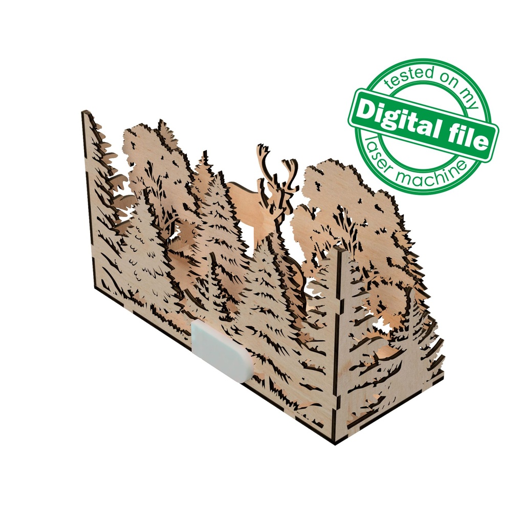DXF, SVG files for laser Diorama family of deer in the forest, 3d shadow box, Decorative night lamp, Nursery decor, Multilayered Light box