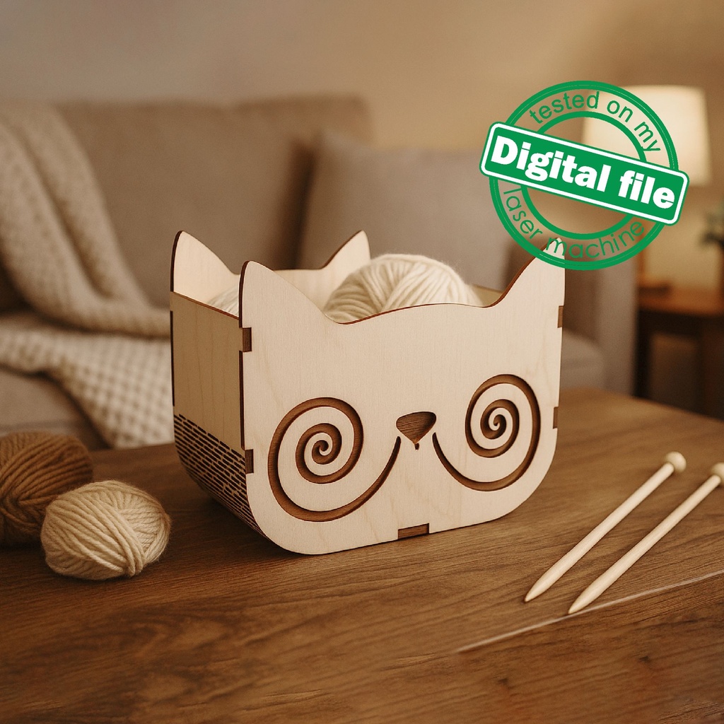 DXF, SVG files for laser Crochet Storage Box, Knitting Yarn Box,Cat face shape, 3 different sizes, Mother's day gift,Material 1/8'' (3.2 mm)