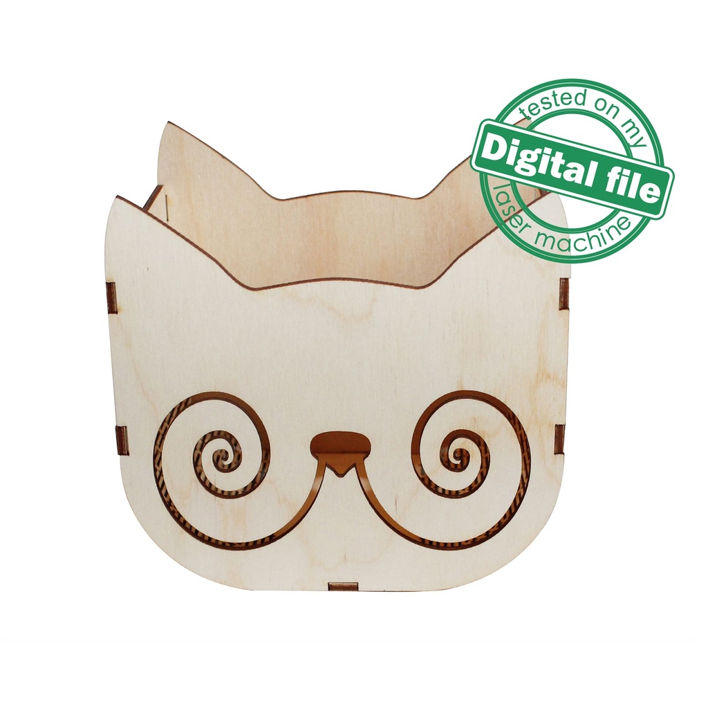 DXF, SVG files for laser Crochet Storage Box, Knitting Yarn Box,Cat face shape, 3 different sizes, Mother's day gift,Material 1/8'' (3.2 mm)