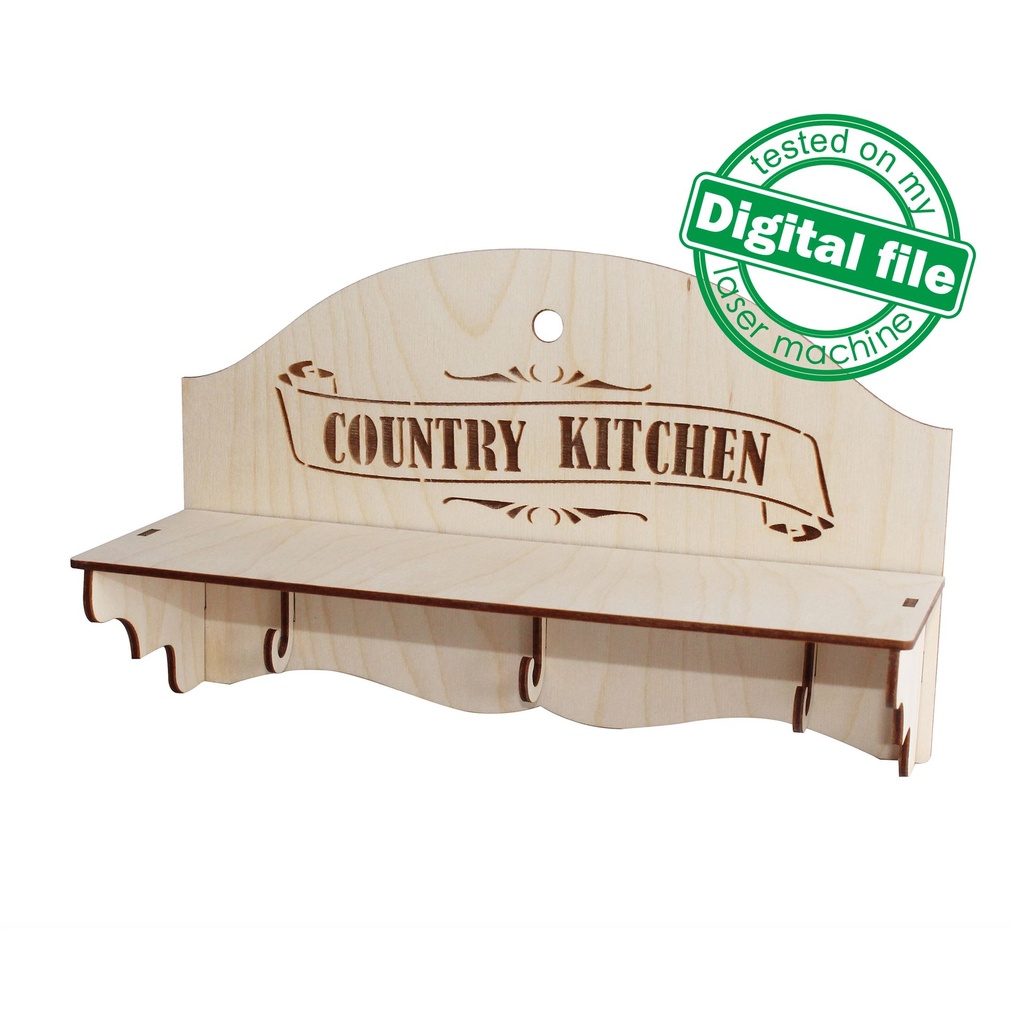 DXF, SVG files for laser Vintage Shelf Country Kitchen, CNC Router, Engraved pattern French, Two different material thickness 3.2/6.4 mm