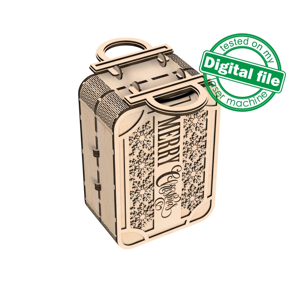 DXF, SVG file for laser Advent calendar Vintage Suitcase, Christmas bell with bow, snowflakes, holly night, poinsettia Plywood or MDF 3.2 mm