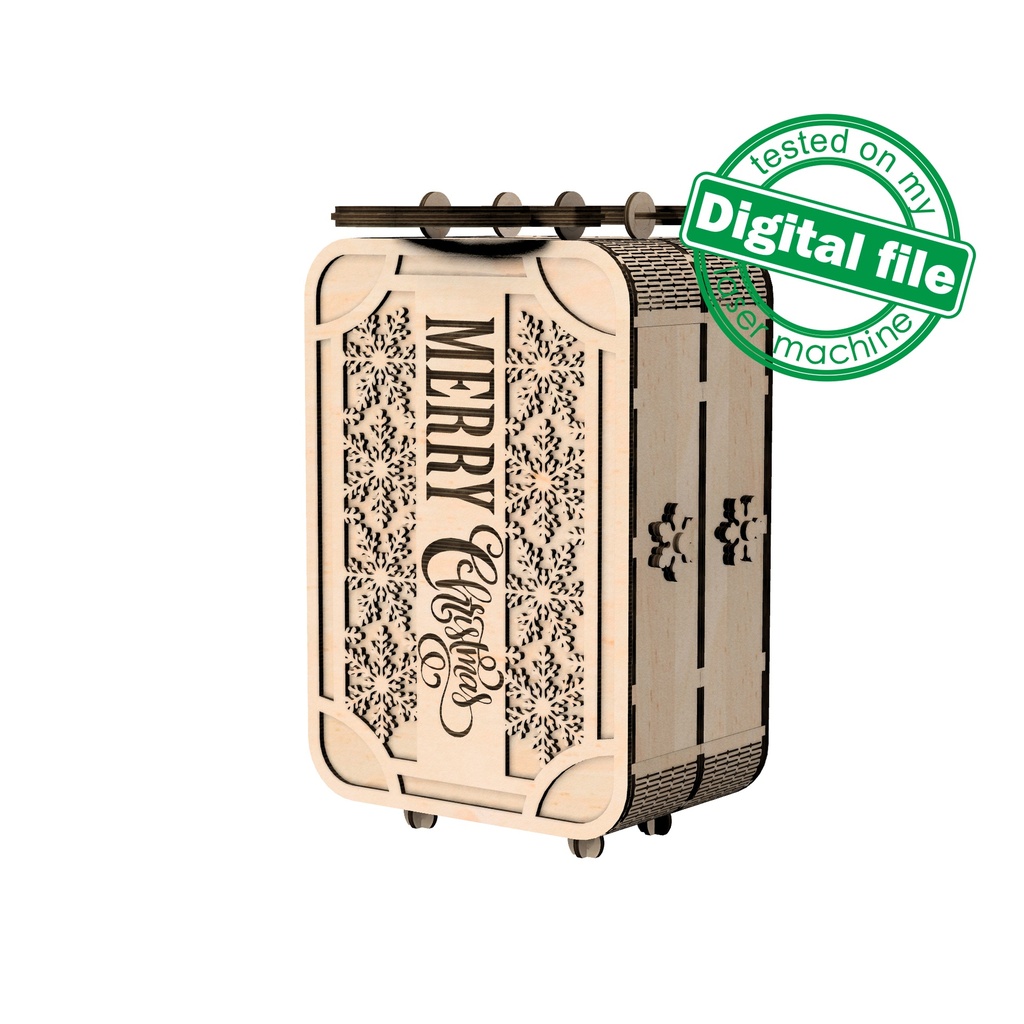 DXF, SVG file for laser Advent calendar Vintage Suitcase, Christmas bell with bow, snowflakes, holly night, poinsettia Plywood or MDF 3.2 mm