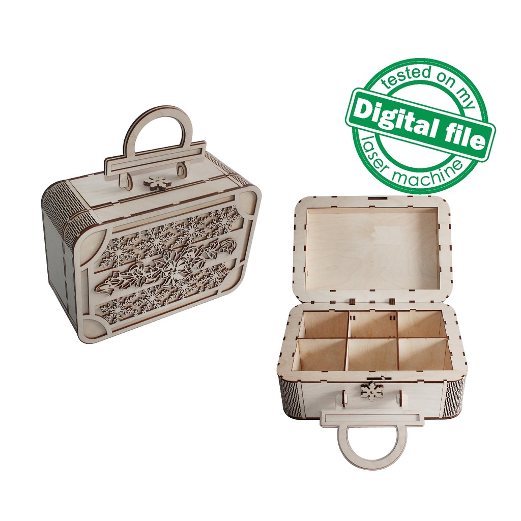 DXF, SVG files for laser Retro Christmas Wooden Suitcase, Vintage Christmas Ornament box, Plywood or MDF 3.2 mm
