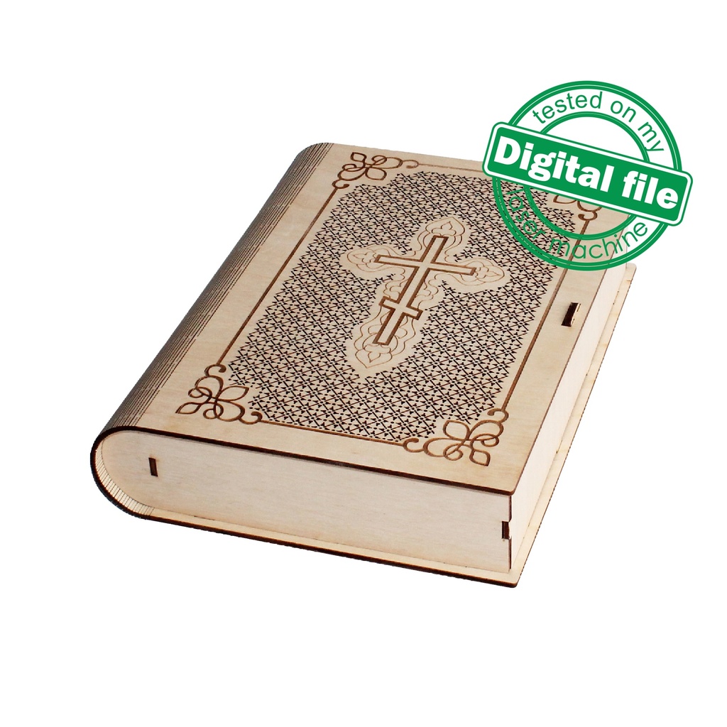 DXF, SVG files for laser Gift Book box Holy bible, living hinge, flexible plywood, Glowforge, Material thickness 1/8 inch (3.2 mm)