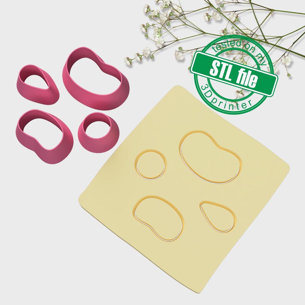 Organic Combo #22, Gemstone, Digital STL File For 3D Printing, Polymer Clay Cutter, Earrings, 4 different designs