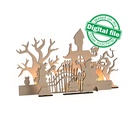 DXF, SVG files for laser cutting, Halloween decoration, Witches and old castle, scary trees, Window decor, light strip, Material 1/8'' (3mm)