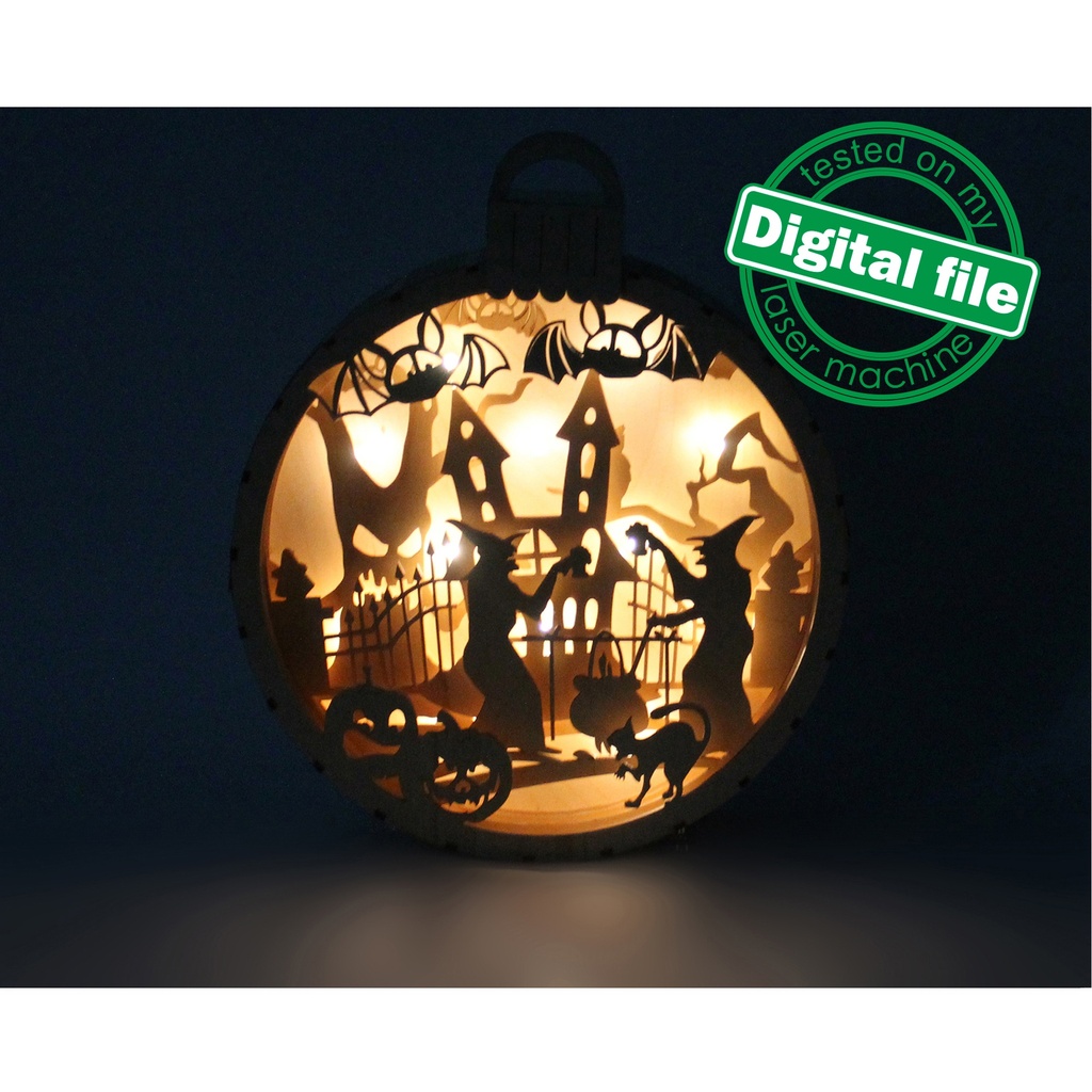 DXF, SVG files for laser Light box Witches brew cauldron, Shadow box, Halloween decor, laser cutting, Material 3 mm or 4 mm