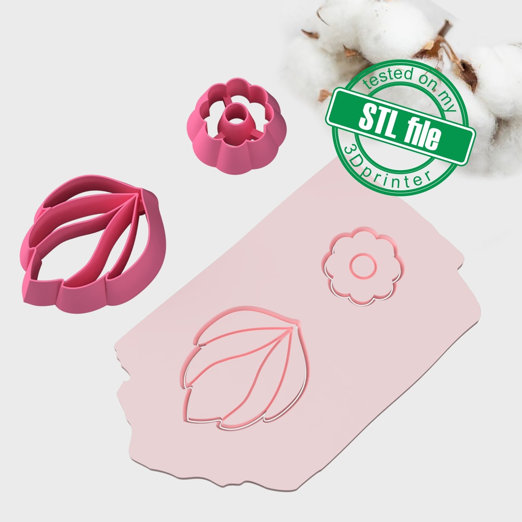 Scallop Flower Combo #11, Digital STL File For 3D Printing, Polymer Clay Cutter, Earrings, 2 different designs