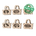 Halloween Treat Box SVG Bundle, 4 Laser Cut Gift Bag Designs, Haunted House, Witch, Slime, Tree & Crows, Editable Name, trick or treat