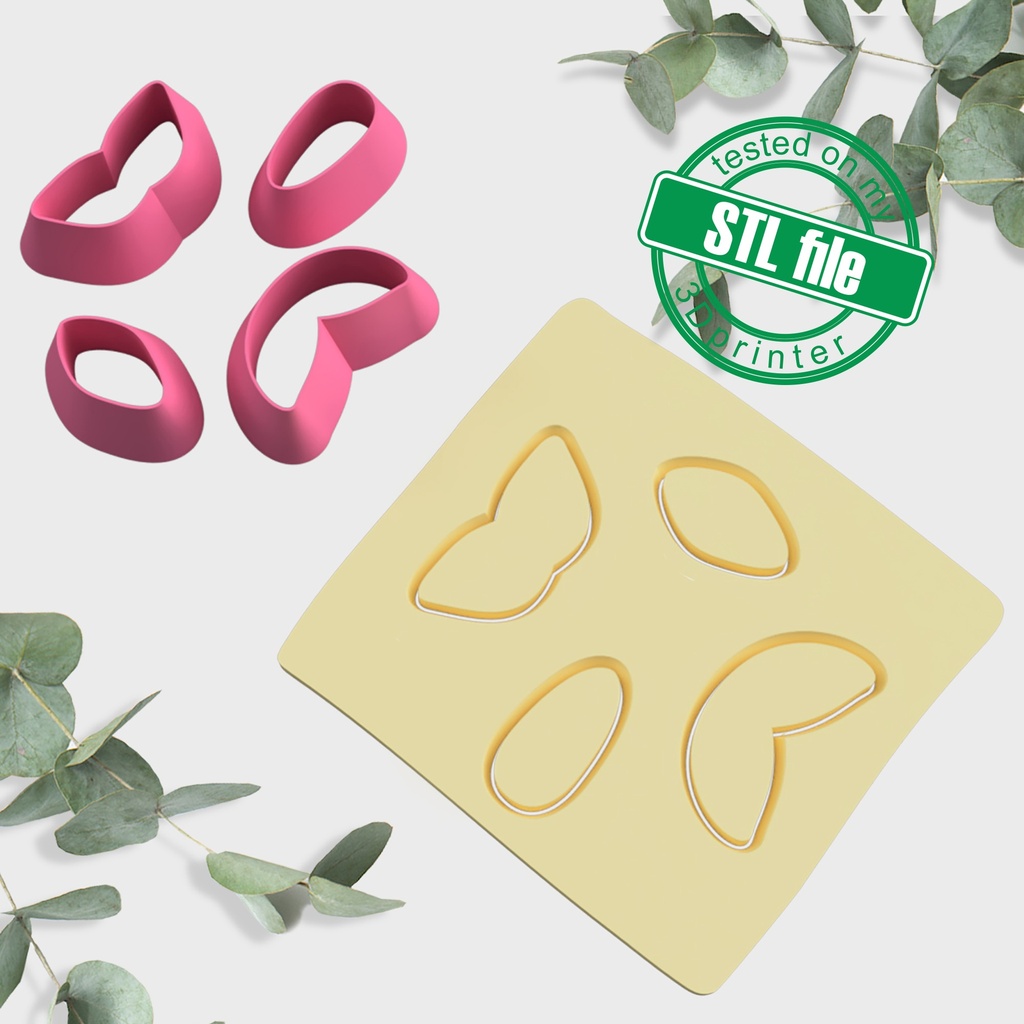 Floral Combo #5, Leaf and drop, Digital STL File For 3D Printing, Polymer Clay Cutter, Earrings Flowers, 4 different designs