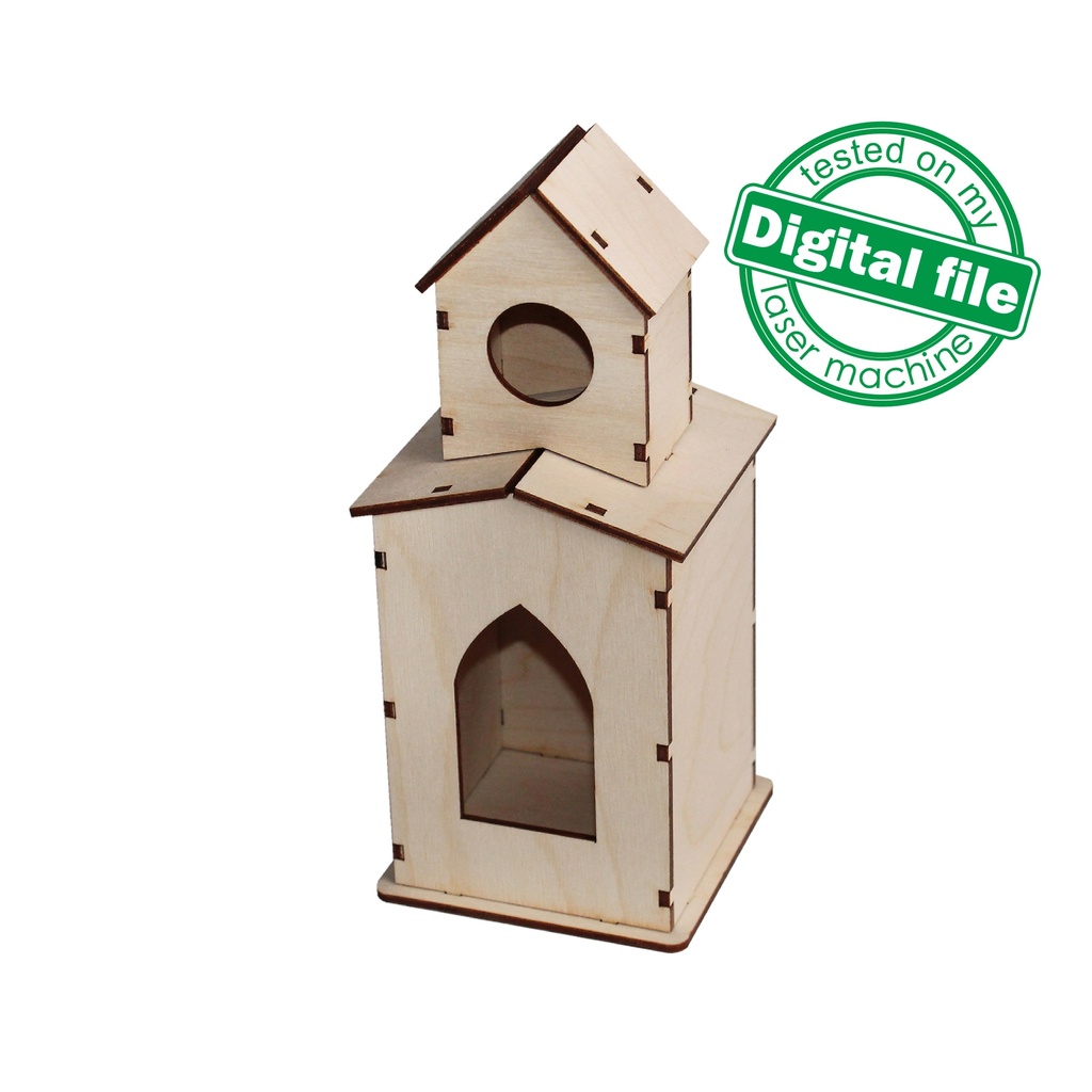DXF, SVG files for laser decorative double decker Birdhouse, Vector project, Glowforge ready, Material thickness 1/8 inch (3.2 mm)