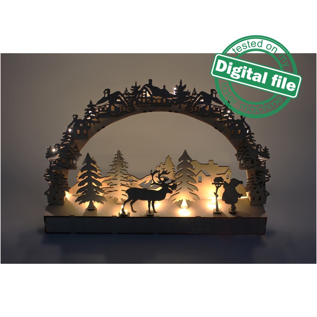 DXF file for laser Large Wooden Decoration Electrically Illuminated Light Arch,Wood Schwibbogen, Centerpiece, Light-up Christmas, SVG, PDF