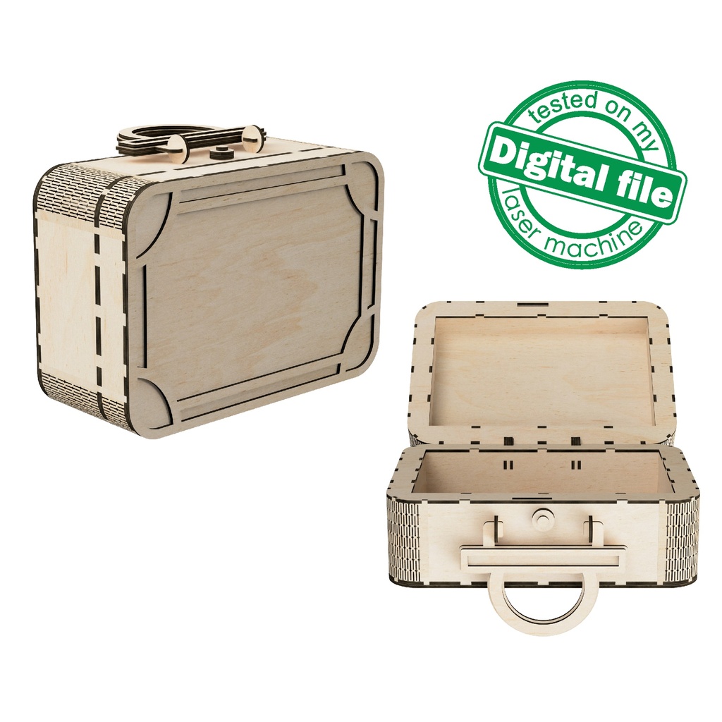DXF, SVG files for laser Retro Wooden Suitcase, Vintage Handmade clutch, flexible plywood, Living hinge, Glowforge, Material 1/8'' (3.2 mm)