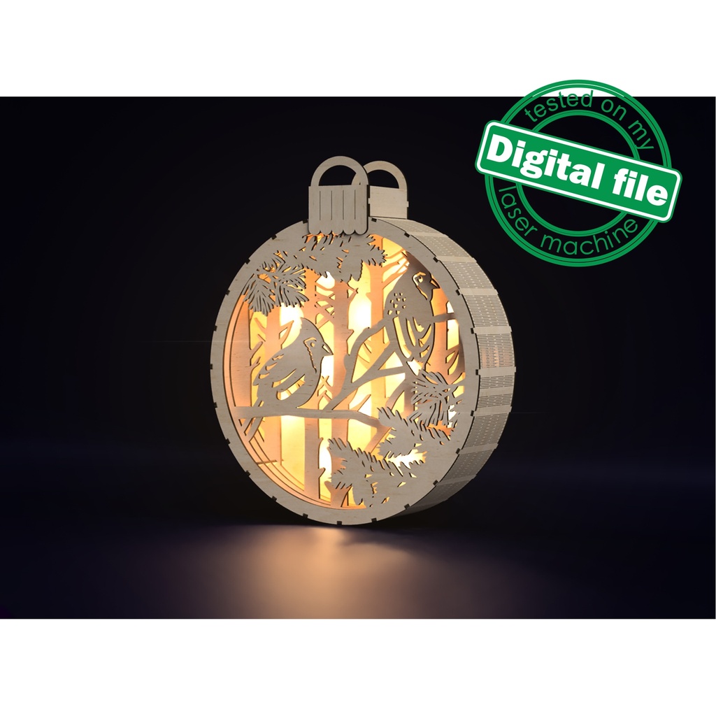 DXF, SVG files for laser Light box Winter Decor, Two cardinals, Decorative wooden sign, Shadow box, Christmas, Material 3 mm or 4 mm