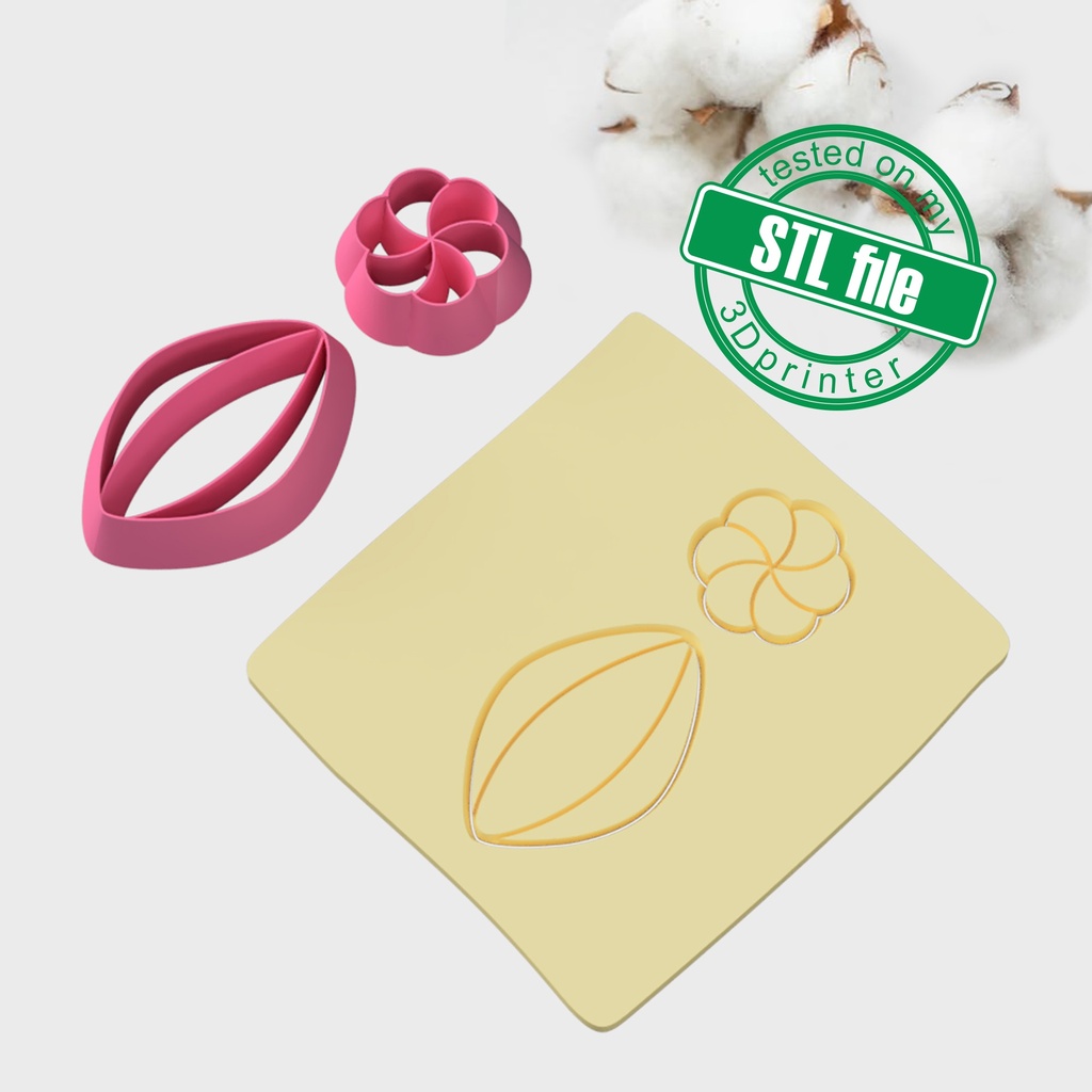 Scallop Flower Combo # 8, Digital STL File For 3D Printing, Polymer Clay Cutter, Flower Earrings, 2 different designs