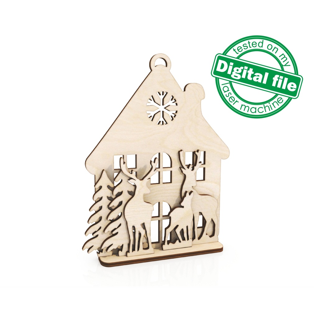 DXF, SVG files for laser Christmas 3D decor Deers&Trees, House,Vector project, Glowforge, Material thickness 1/8'' (3.2 mm)