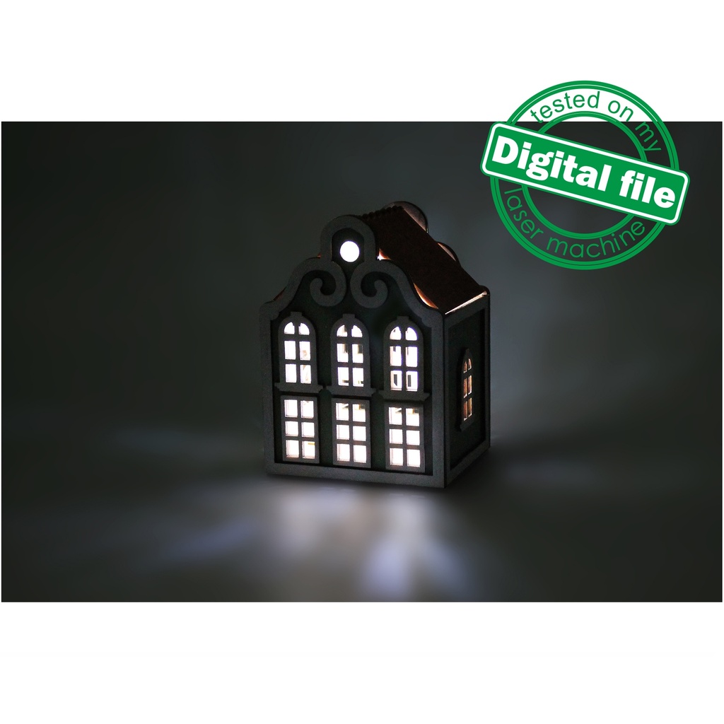 DXF, SVG files for laser Illuminated decorative Scandinavian house, Night light, Christmas Nursery decor, Glowforge, Material 1/8'' (3.2 mm)