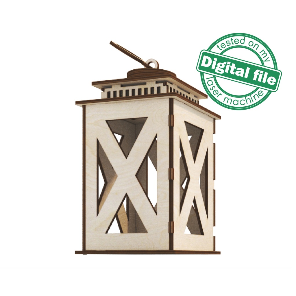 DXF, SVG files for laser Candle lantern with movable handle and opening door, Vector projects, Glowforge, Material thickness 1/8 inch (3.2 mm)