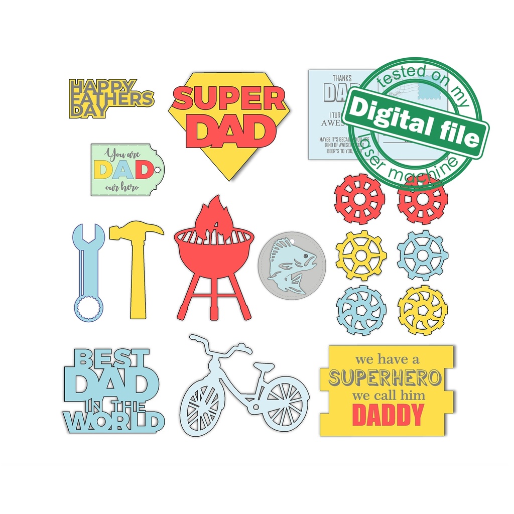 SVG, DXF Laser cut files Father's day tiered tray decor, Mega Bundle Sign Pack, Diy paint kit, Basket tags, Material thickness 3.2 mm