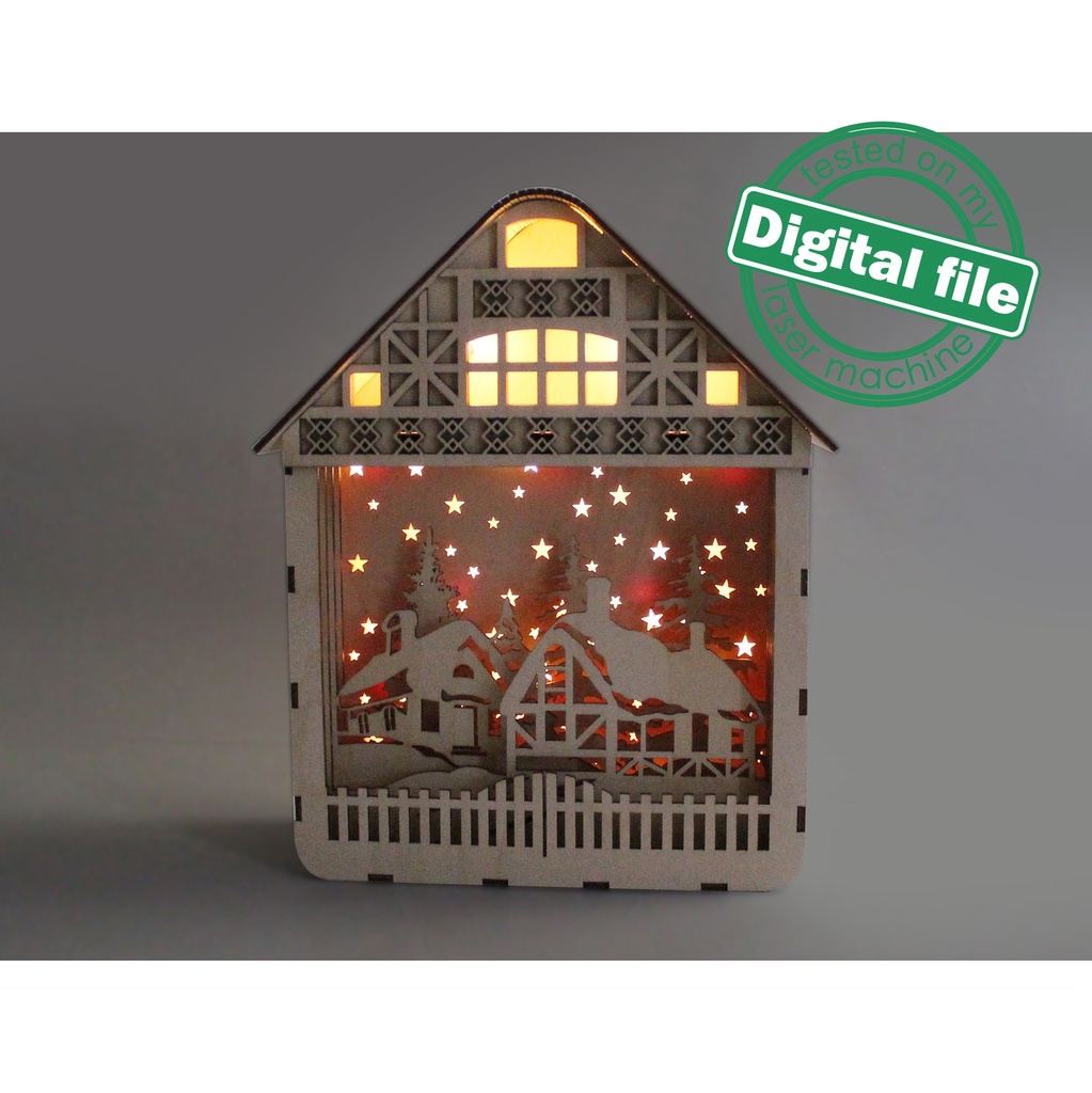 DXF, SVG files for laser Light box Christmas Village, Shadow box, Light-up Christmas, Glowforge, Material thickness 1/8 inch (3.2 mm)