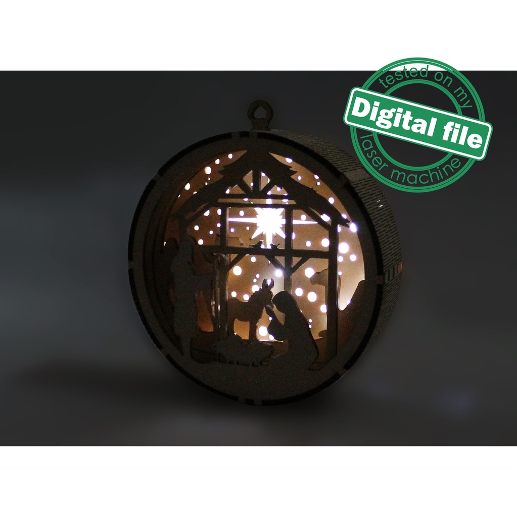 DXF, SVG files for laser Gift Box and Light-Up 3D Christmas Ornament, Multilayered Ornament, Baby Jesus, Nativity Scene,Deva Maria,bethlehem