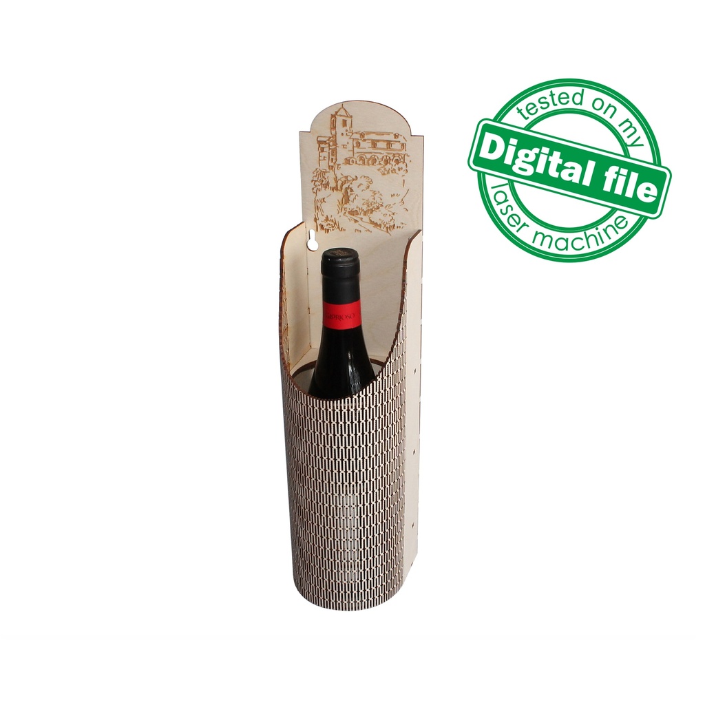 DXF, SVG files for laser Gift Wine box Tuscany, Living hinge, flexible plywood, engraved retro pattern, Glowforge, Material 1/8'' (3.2 mm)